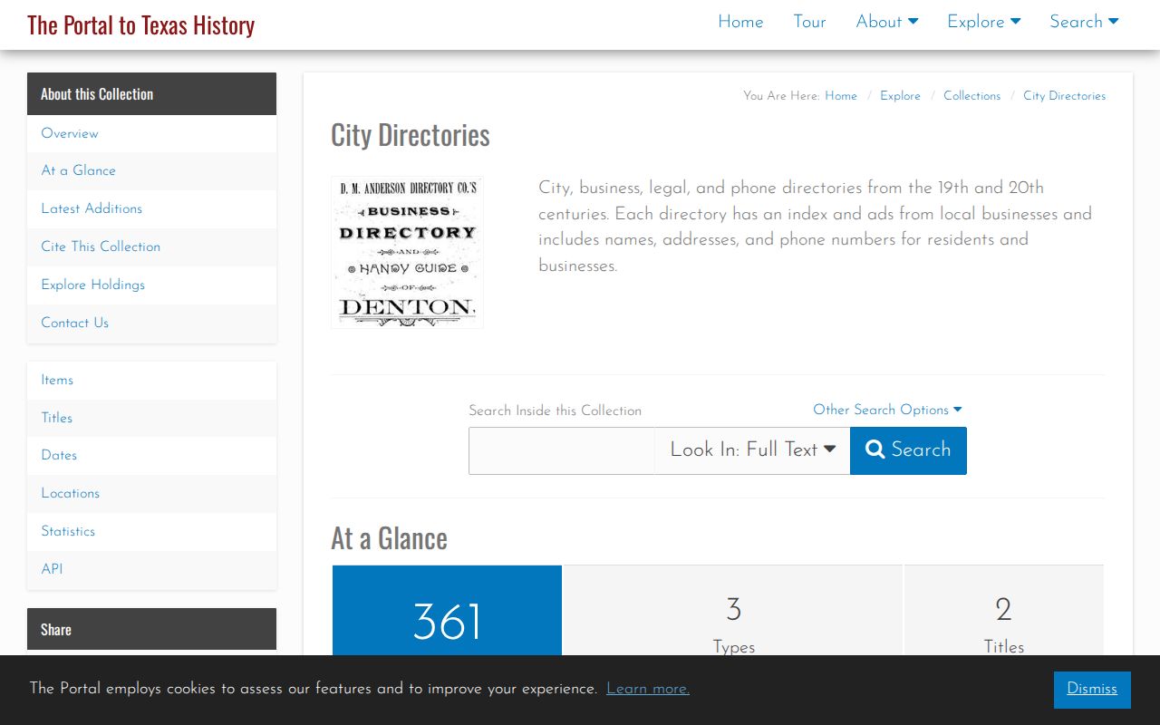 Converse city directory digitized collection search interface
