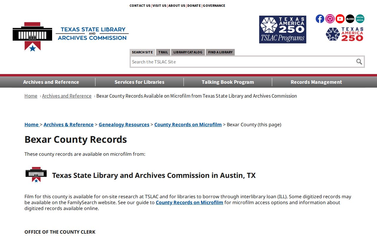 Converse previous residents TSLAC Bexar historical records guide