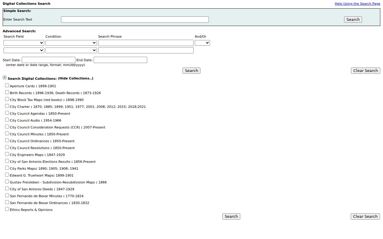 Converse previous residents San Antonio Digital Archives search interface
