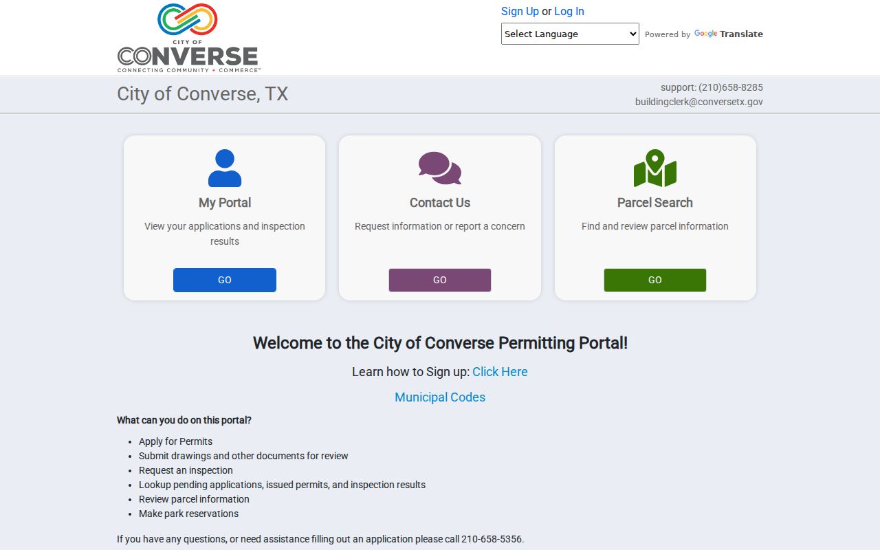 Converse street directory SmartGov permit and parcel portal